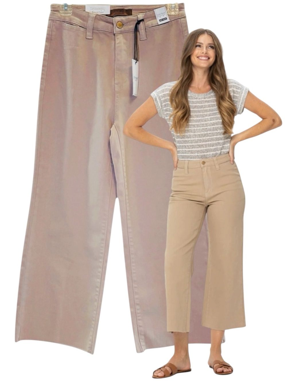 Judy Blue Women’s Neutral Khaki Wide Leg High Waisted Denim Crops, Size 3/26